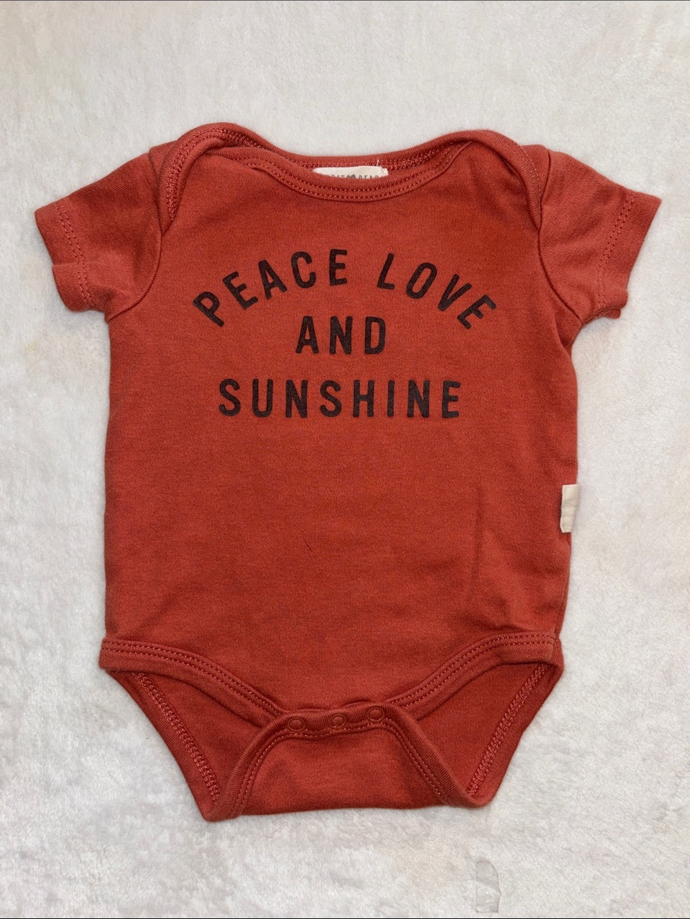 (3 for $10) rabbit & bear Peace Love and Sunshine Rust Baby One-Piece Bodysuit